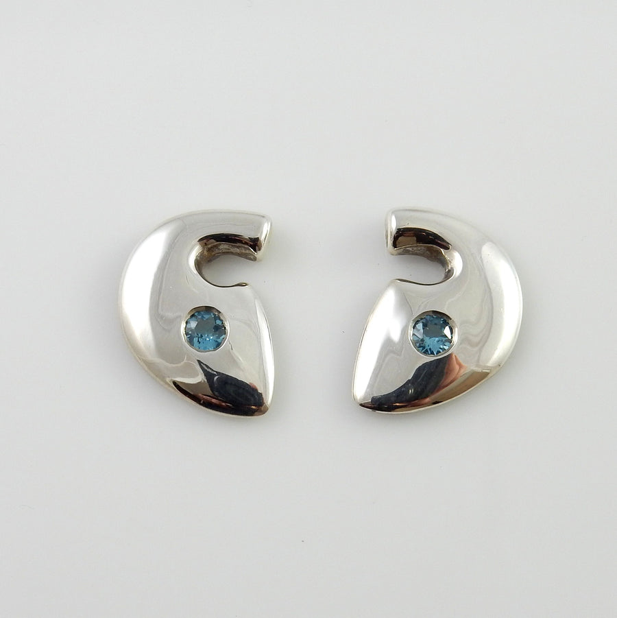 Sterling Silver Designer Blue Topaz Earrings