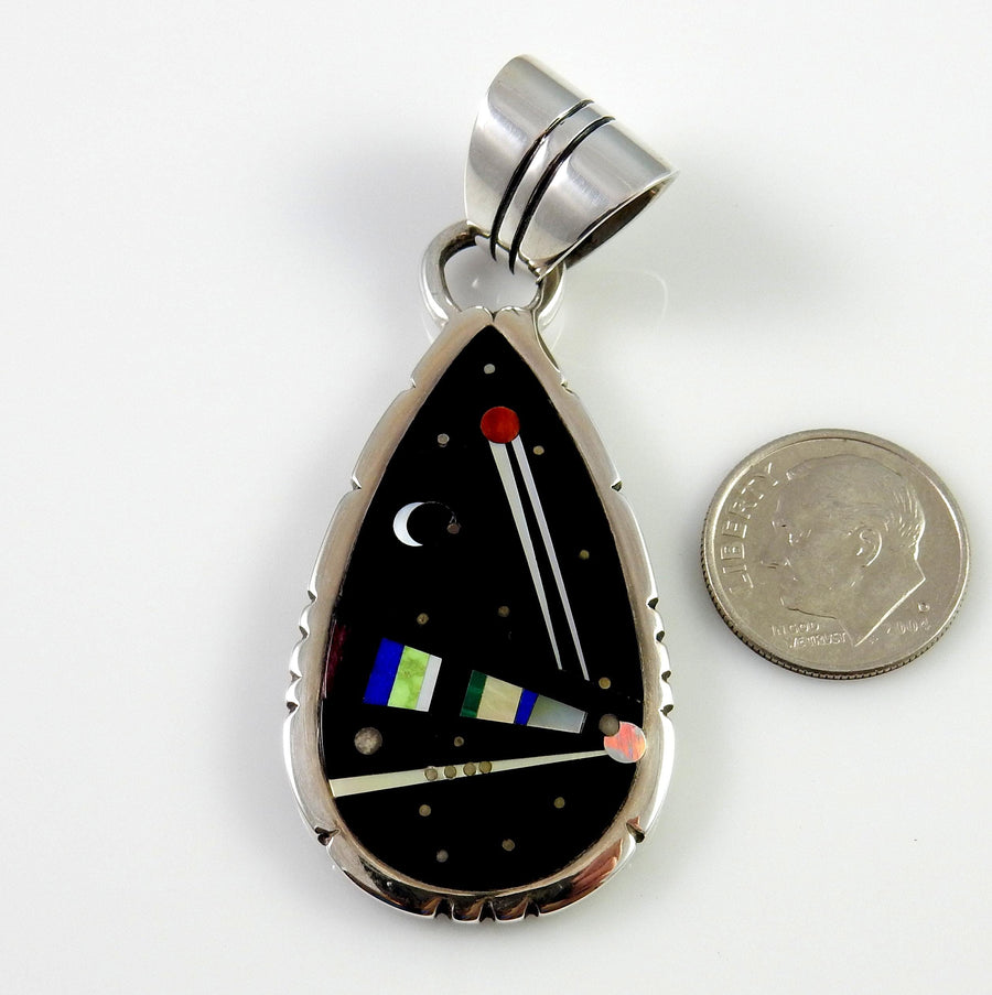 Sterling silver multi-stone onyx inlay cosmic pendant