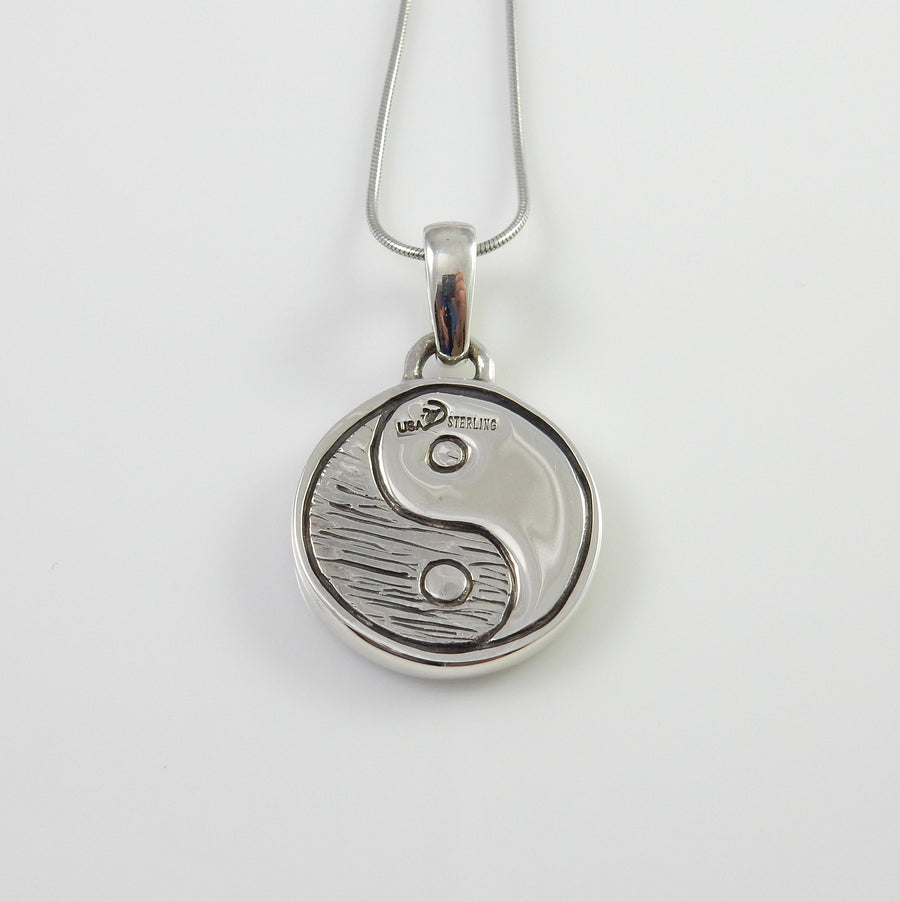 Modern Sterling SIlver Mokume Gane Yin Yang pendant with Snake Chain, Mokume Gane Style Ying Yang Drop Designer Pendant, Statement Pendant