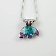 Sterling Silver Multi-colored Opal Inlay Bear Pendant