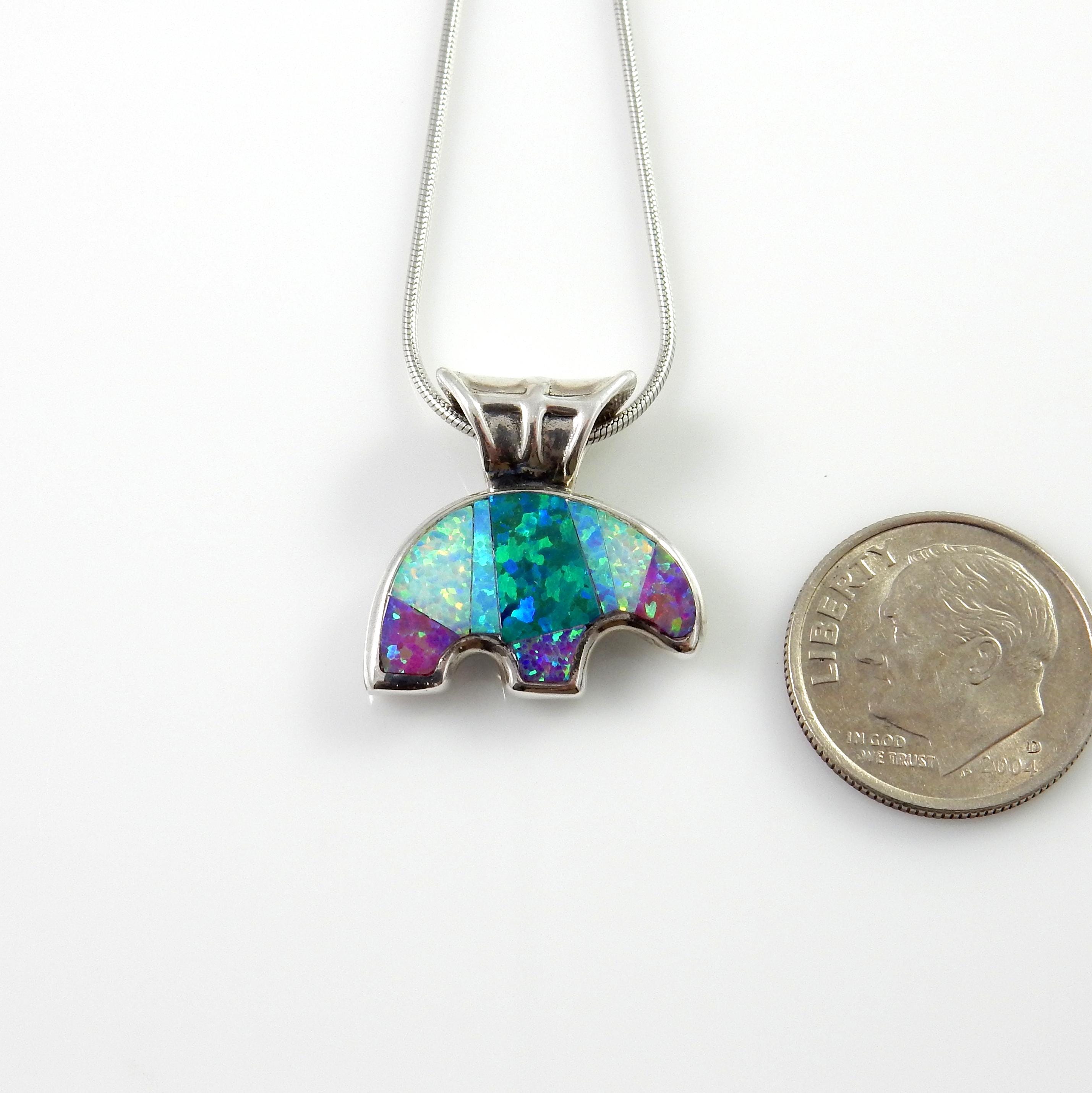 Sterling Silver Multi-colored Opal Inlay Bear Pendant