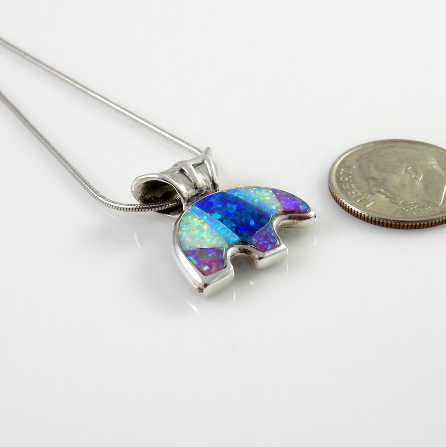 Sterling Silver Multi-colored Opal Inlay Bear Pendant