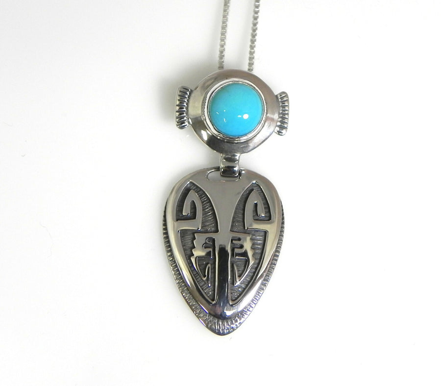 Sterling Silver Turquoise Drop Pendant with chain, handmade southwestern blue turquoise pendant