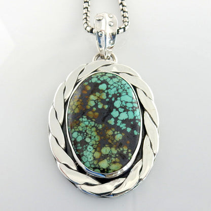Large Sterling Silver Handmade Tibetan Turquoise Pendant - DeSantis