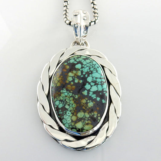 Large Sterling Silver Handmade Tibetan Turquoise Pendant - DeSantis
