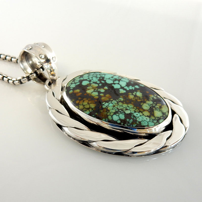 Large Sterling Silver Handmade Tibetan Turquoise Pendant - DeSantis