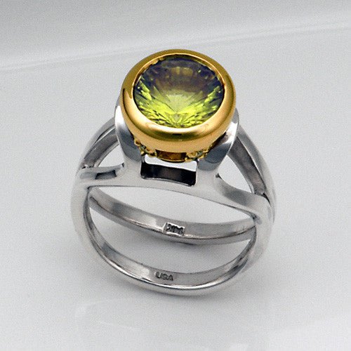 Lime Citrine Diamond Gold Silver Ring Size 7.5 - DeSantis