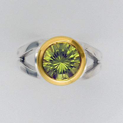 Lime Citrine Diamond Gold Silver Ring Size 7.5 - DeSantis