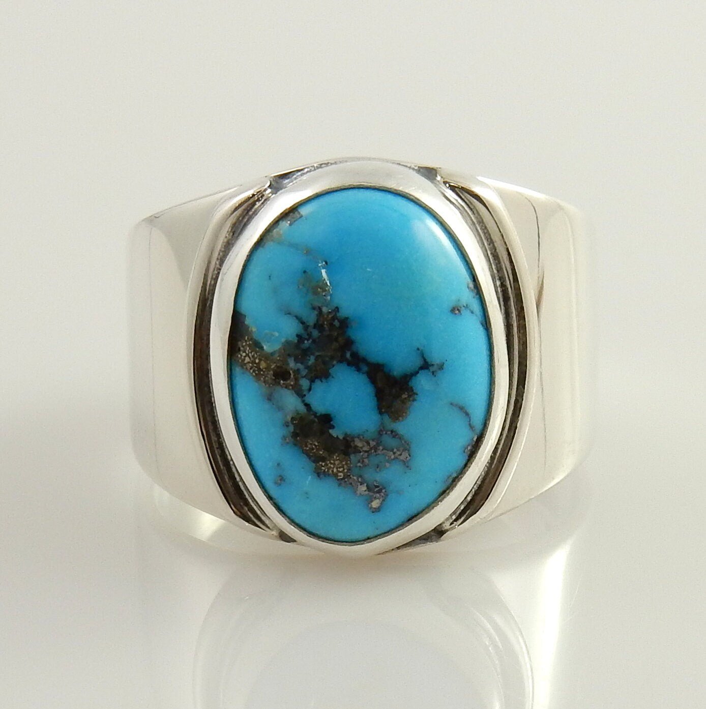 Modern Handmade Kingman Blue Turquoise Silver Ring size 9 - DeSantis