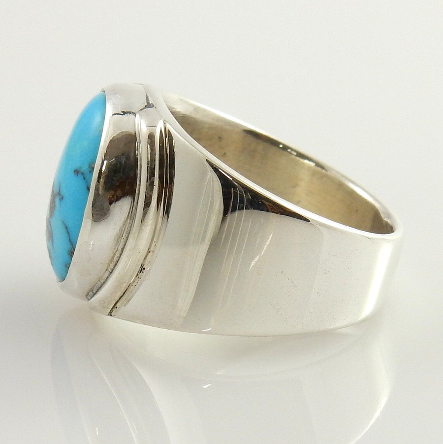 Modern Handmade Kingman Blue Turquoise Silver Ring size 9 - DeSantis