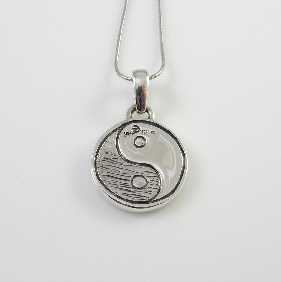 Modern Sterling SIlver Mokume Gane Yin Yang pendant with Snake Chain, Mokume Gane Style Ying Yang Drop Designer Pendant, Statement Pendant - DeSantis