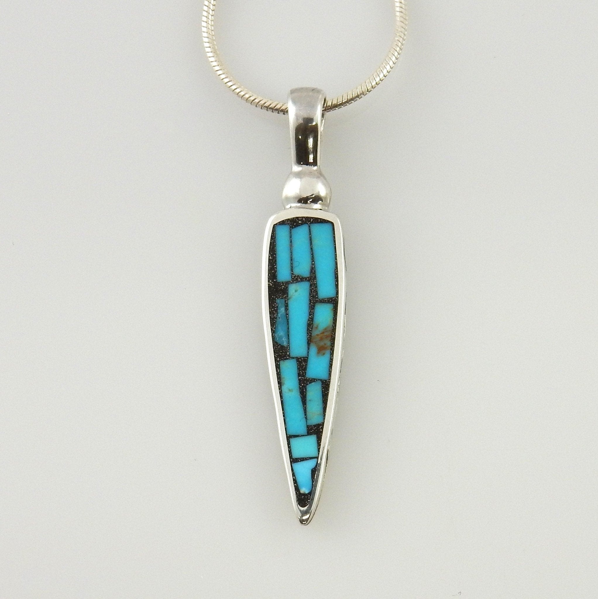 Mosaic turquoise inlay pendant, silver mosaic inlay pendant, unique turquoise mosaic pendant, silver inlay necklace, modern mosaic pendant - DeSantis