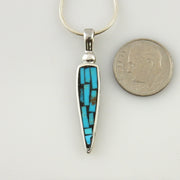 Mosaic turquoise inlay pendant, silver mosaic inlay pendant, unique turquoise mosaic pendant, silver inlay necklace, modern mosaic pendant - DeSantis