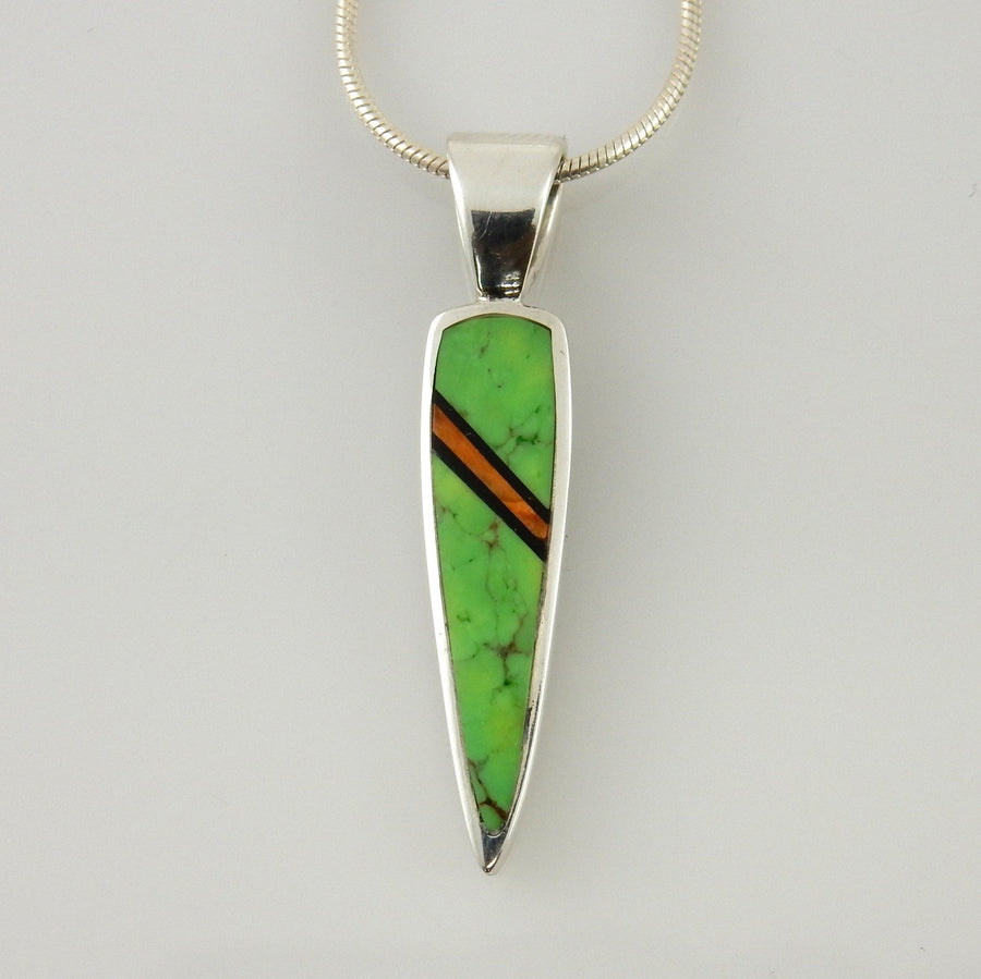 Multistone Inlay Pendant/silver green turquoise inlay pendant/unique green turquoise inlay pendant/silver inlay necklace/inlay pendant - DeSantis