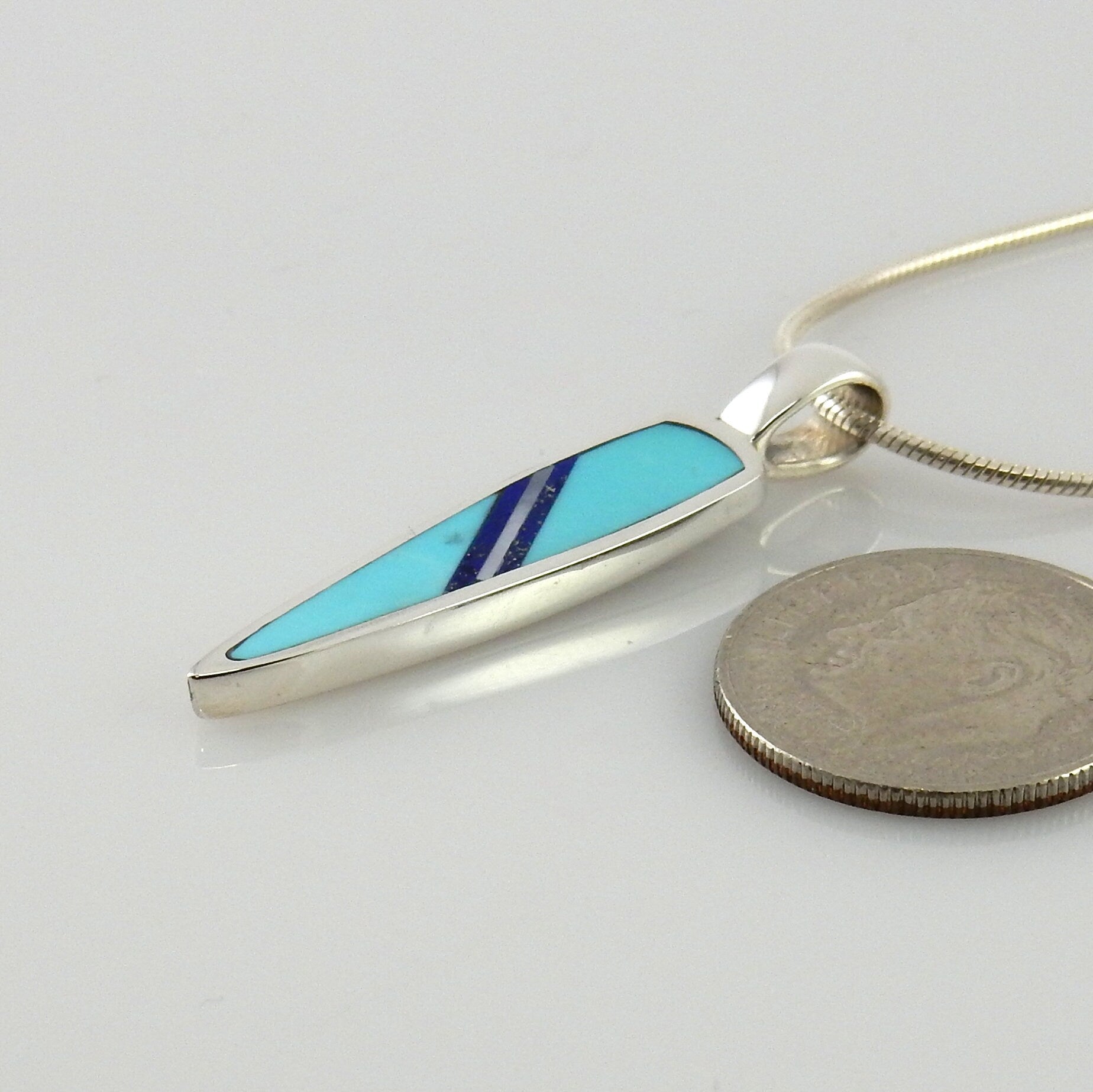 Multistone inlay pendant/silver inlay pendant/unique turquoise inlay pendant/unique silver inlay necklace/modern inlay pendant/inlay jewelry - DeSantis