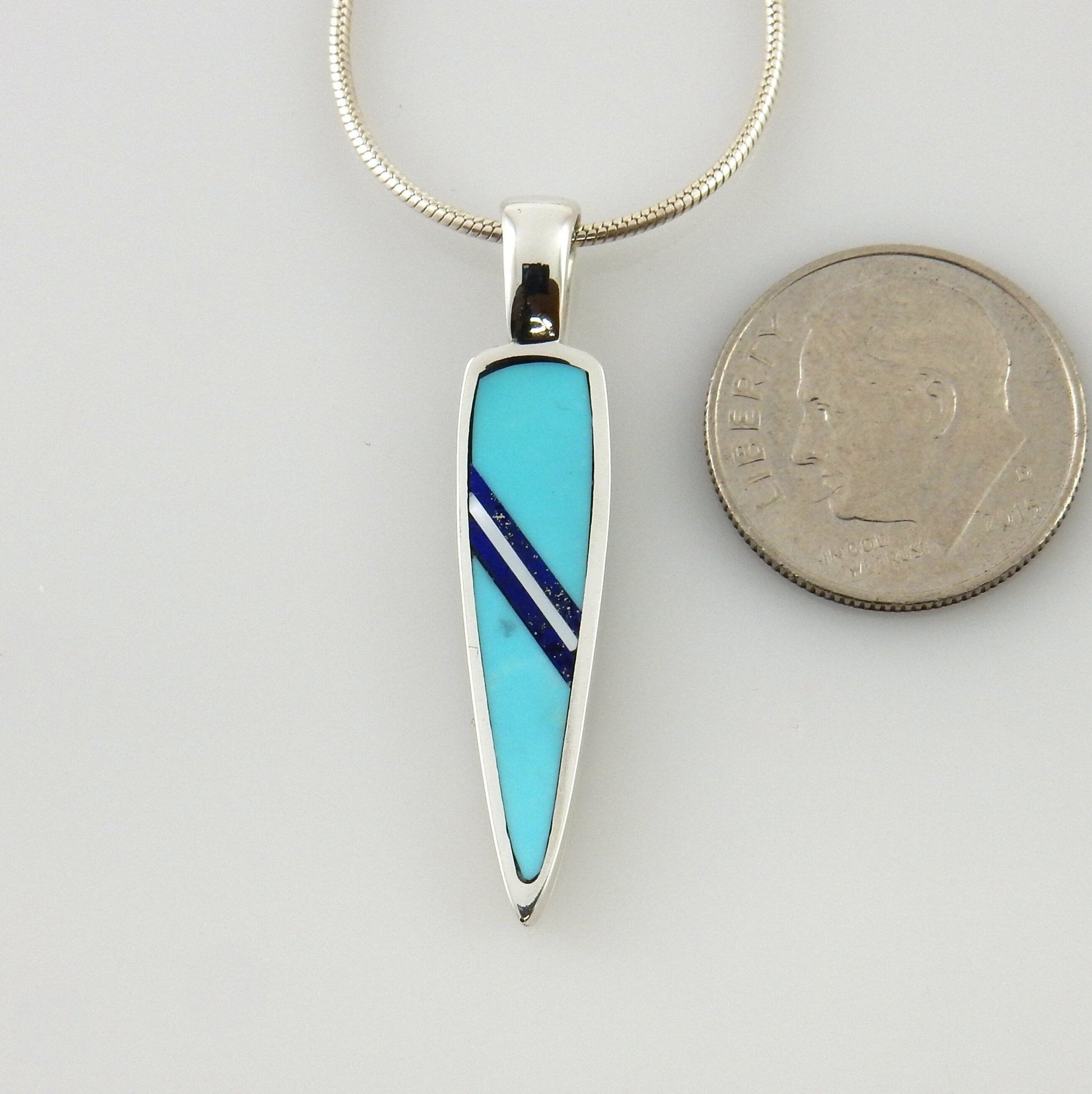 Multistone inlay pendant/silver inlay pendant/unique turquoise inlay pendant/unique silver inlay necklace/modern inlay pendant/inlay jewelry - DeSantis