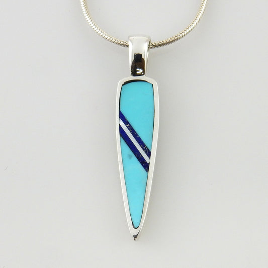 Multistone inlay pendant/silver inlay pendant/unique turquoise inlay pendant/unique silver inlay necklace/modern inlay pendant/inlay jewelry - DeSantis