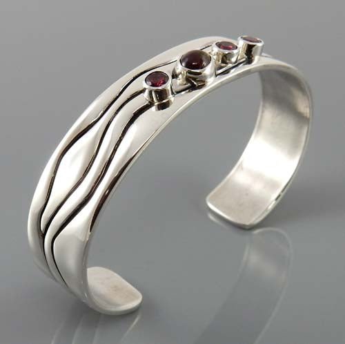 Natural Garnet Sterling Silver Cuff Bracelet - DeSantis