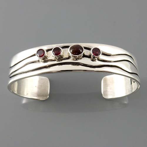 Natural Garnet Sterling Silver Cuff Bracelet - DeSantis