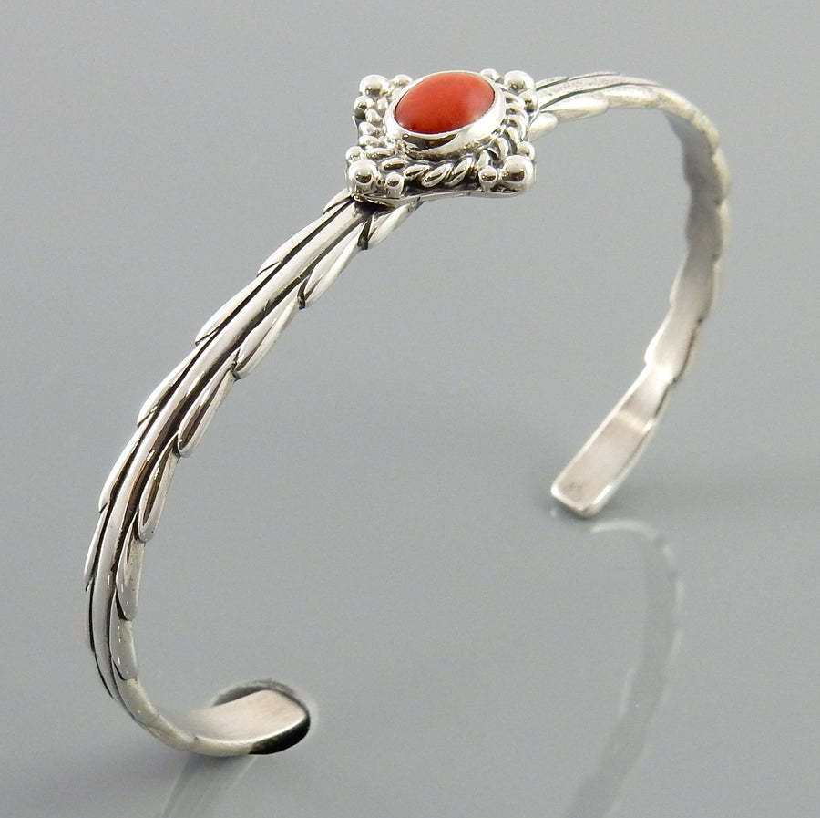 Natural Italian Red Coral Sterling Silver Cuff Bracelet - DeSantis