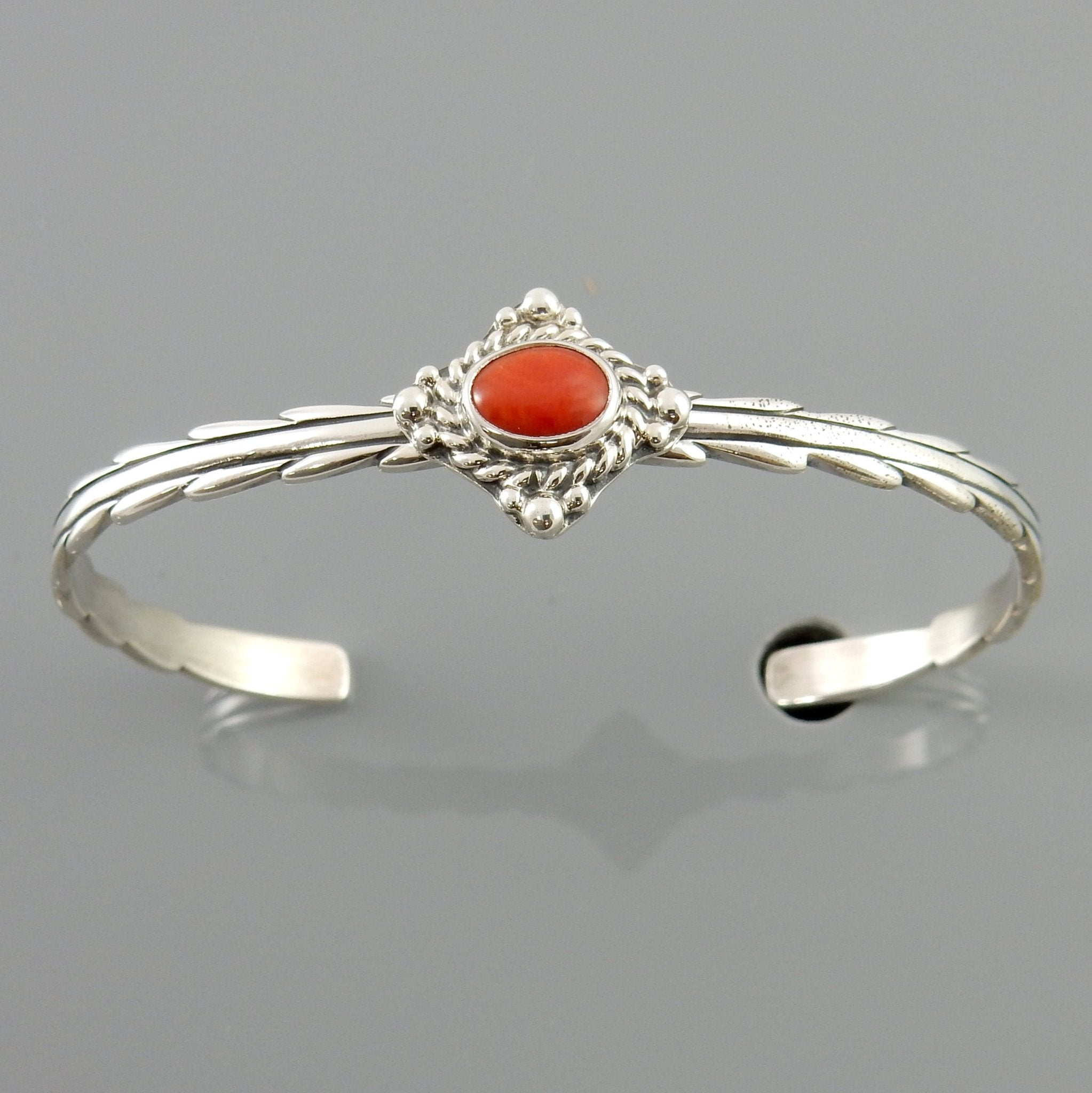 Natural Italian Red Coral Sterling Silver Cuff Bracelet - DeSantis