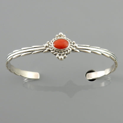 Natural Italian Red Coral Sterling Silver Cuff Bracelet - DeSantis
