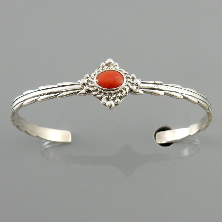 Natural Italian Red Coral Sterling Silver Cuff Bracelet - DeSantis