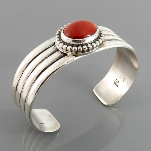 Natural Italian Red Coral Sterling Silver Cuff Bracelet - DeSantis