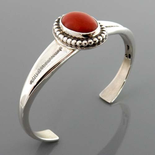 Natural Italian Red Coral Sterling Silver Cuff Bracelet - DeSantis