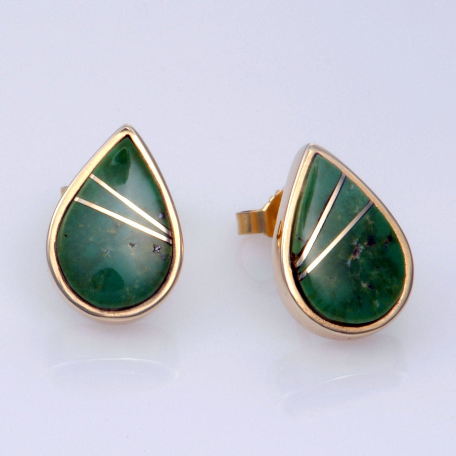 Natural Turquoise 14kt Gold Inlay Earrings - DeSantis