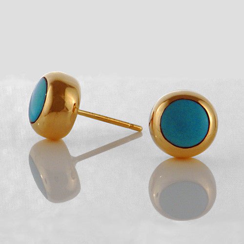 Natural Turquoise 14kt Gold Inlay Stud Earrings - DeSantis