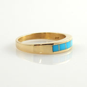 One of a Kind 14kt yellow gold blue turquoise inlay ring size 7.5, sleeping beauty turquoise inlay gold ring - DeSantis