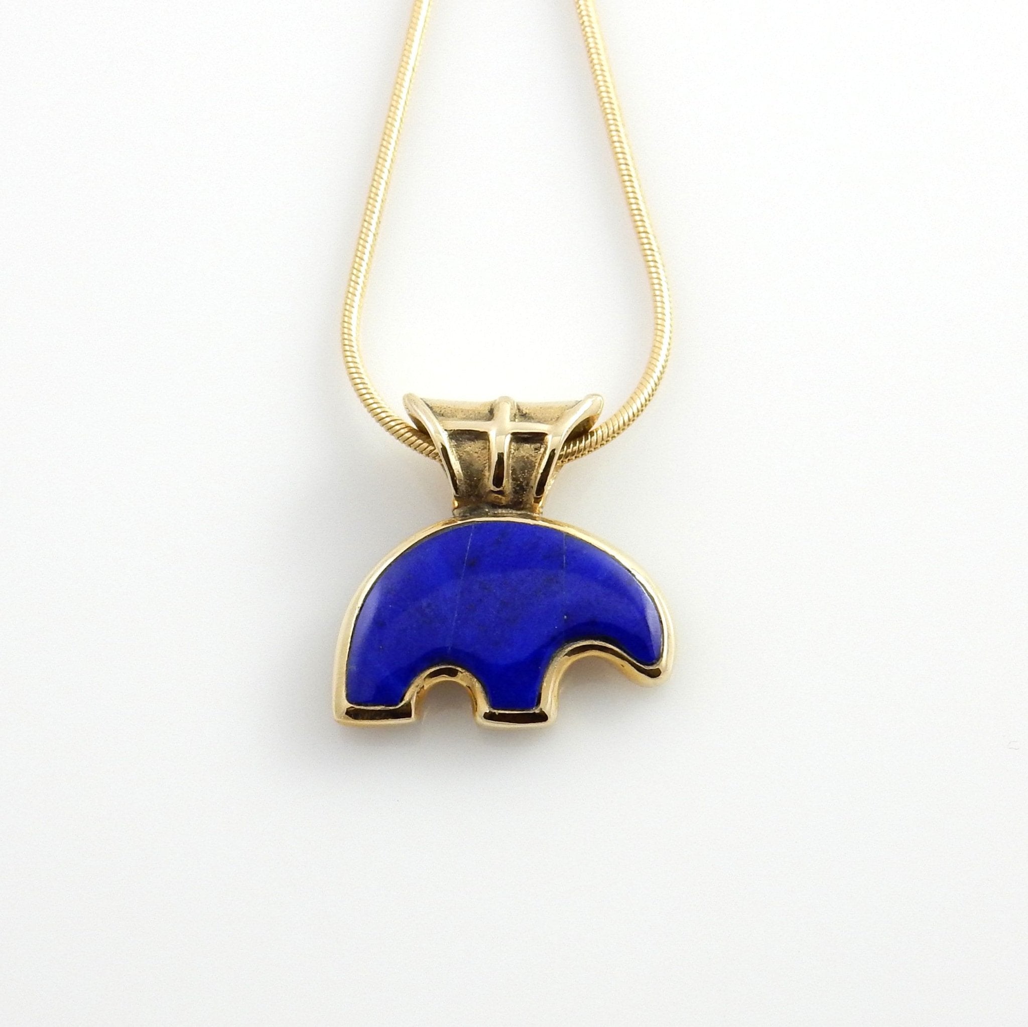 One of a Kind Handcrafted Lapis Gold Bear Pendant, Modern 14kt Yellow Gold Lapis Lazuli Bear Pendant, Yellow Gold Lapis Inlay Bear Pendant - DeSantis