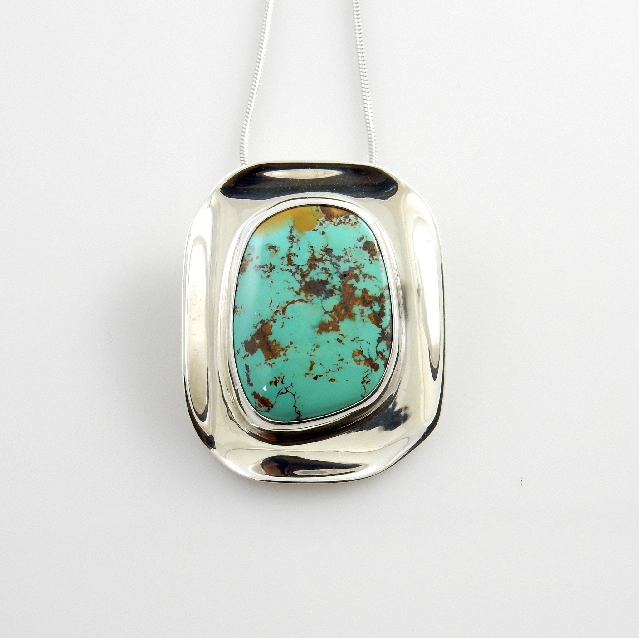 One of a Kind Handmade Sterling Silver Fox Turquoise Pendant - DeSantis