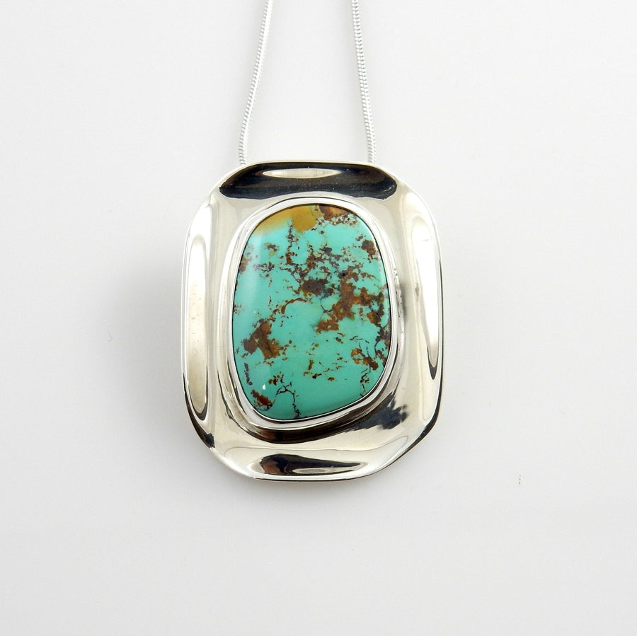 One of a Kind Handmade Sterling Silver Fox Turquoise Pendant - DeSantis