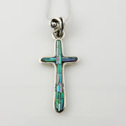 One of a Kind Sterling Natural Opal Mosaic Cross Pendant - DeSantis