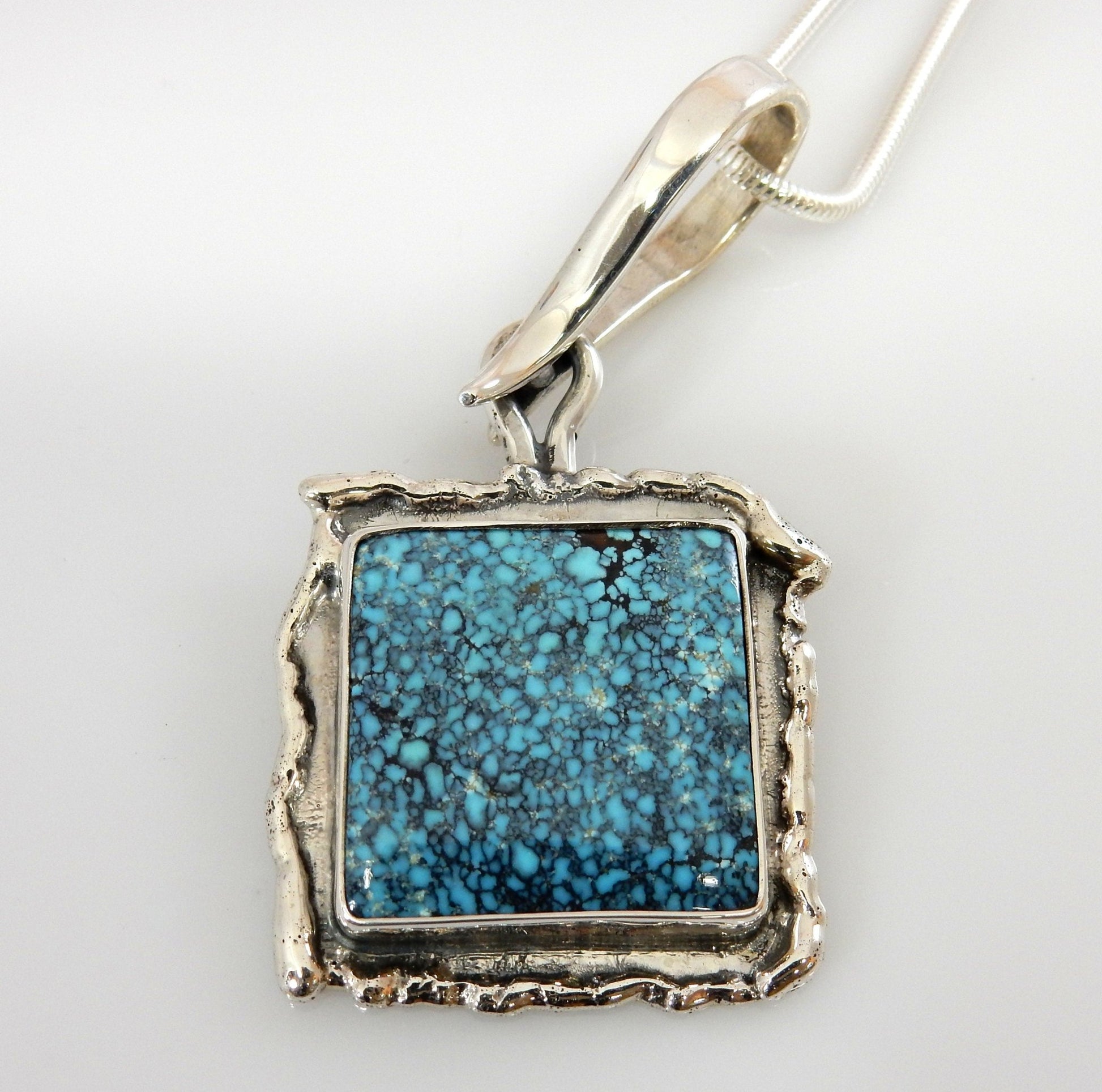 One of a Kind Sterling Silver Blue Spiderweb Turquoise Pendant - DeSantis