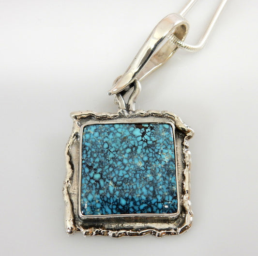 One of a Kind Sterling Silver Blue Spiderweb Turquoise Pendant - DeSantis