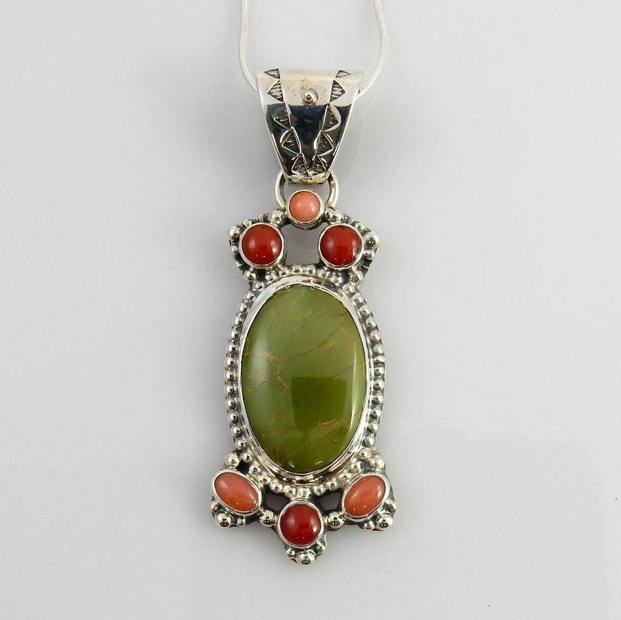 One of a Kind Sterling Silver Turquoise Coral Pendant - DeSantis