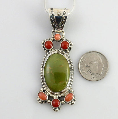 One of a Kind Sterling Silver Turquoise Coral Pendant - DeSantis