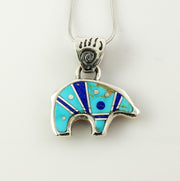 One of a Kind Sterling Silver Turquoise Lapis Bear Pendant - DeSantis