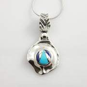 One of a Kind Sterling Turquoise Lapis Silver Inlay Pendant - DeSantis