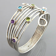 Peridot Amethyst Topaz Sterling Silver Handmade Bangle Bracelet - DeSantis