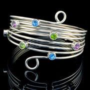 Peridot Amethyst Topaz Sterling Silver Handmade Bangle Bracelet - DeSantis