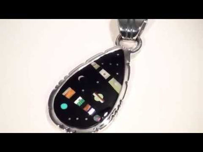 Silver Multi Gemstone Onyx Inlay Cosmic Pendant