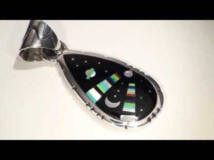 Silver Gemstone Black Onyx Inlay Cosmic Pendant