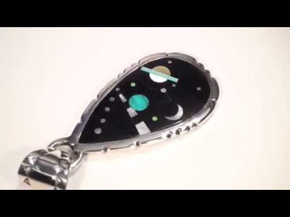 Sterling Silver Gemstone Acoma Jet Inlay Cosmic Pendant