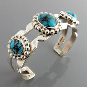 Rare Persian turquoise bracelet, Sterling silver blue matrix turquoise cuff bracelet - DeSantis