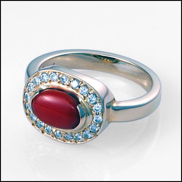 Red Coral Diamond 14kt Yellow Gold Ring - DeSantis