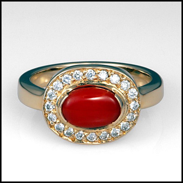 Red Coral Diamond 14kt Yellow Gold Ring - DeSantis